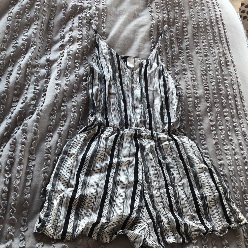 Black and white striped romper